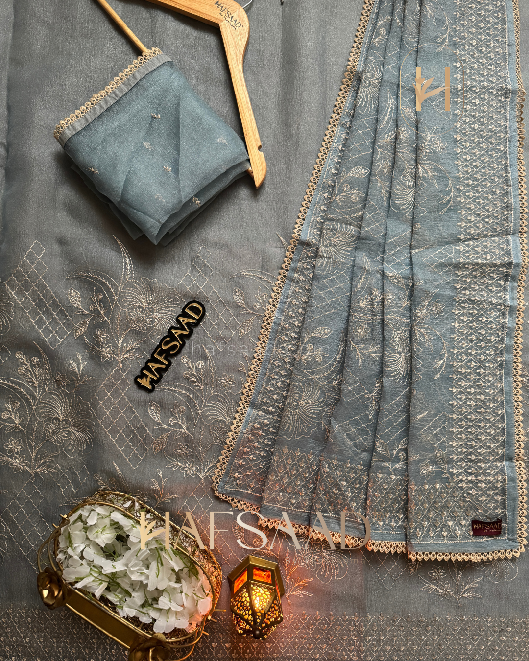 Arwa - Crushed silk organza saree (Blue)