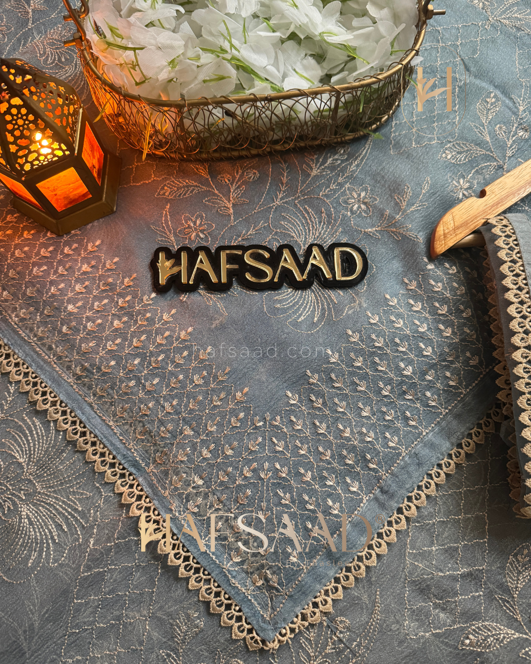 Arwa - Crushed silk organza saree (Blue)