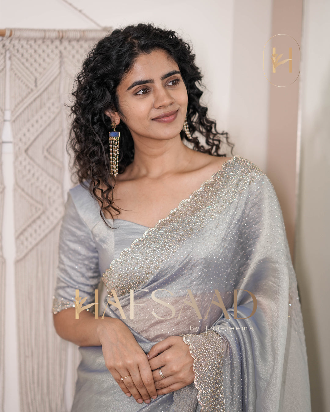 Haideen- Premium semi tissue saree (Space grey)