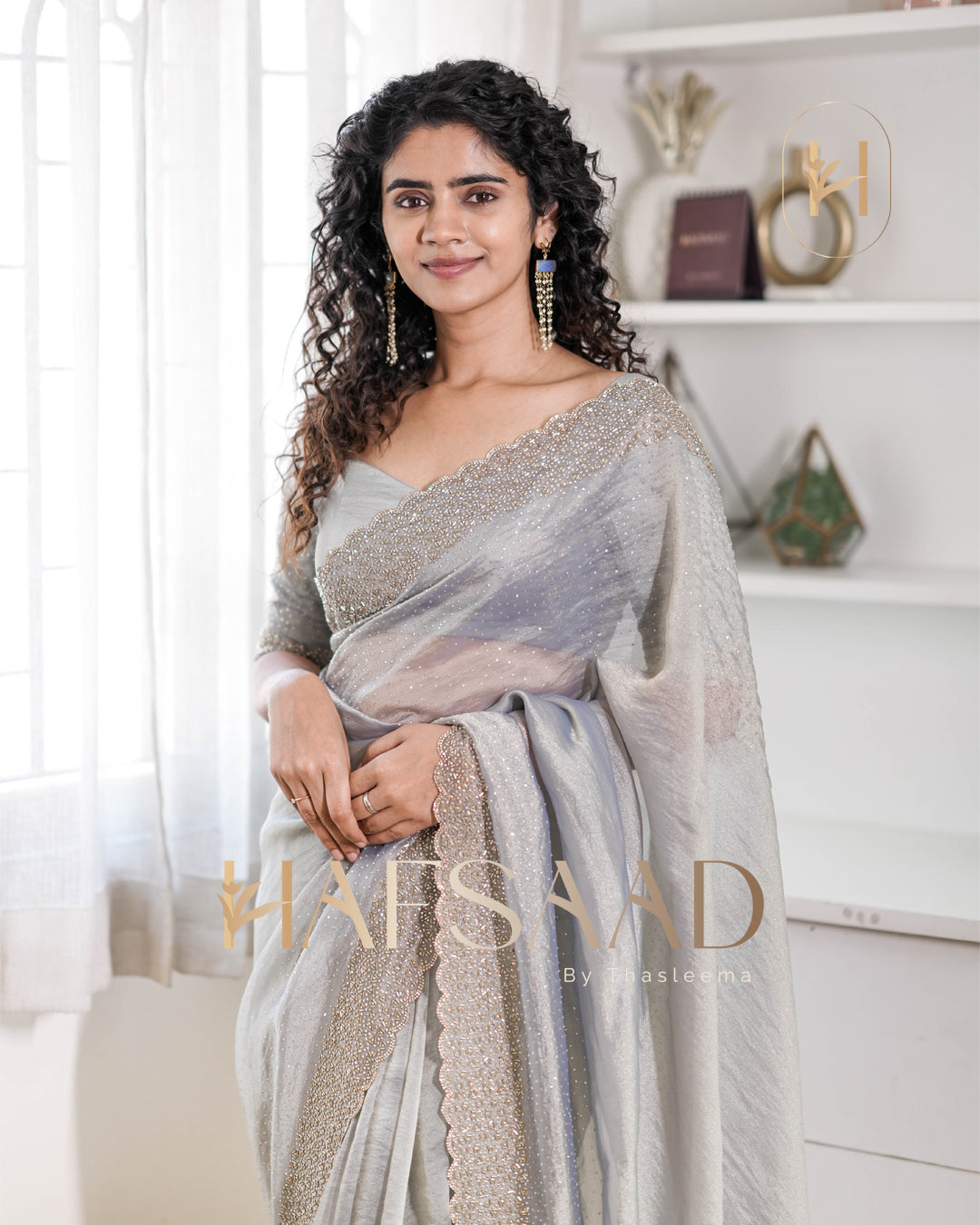 Haideen- Premium semi tissue saree (Space grey)