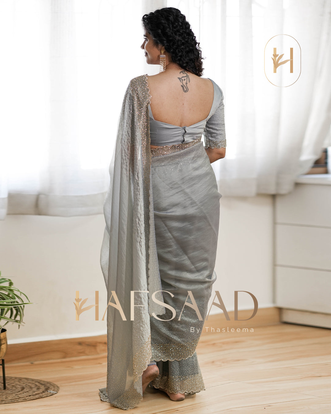 Haideen- Premium semi tissue saree (Space grey)
