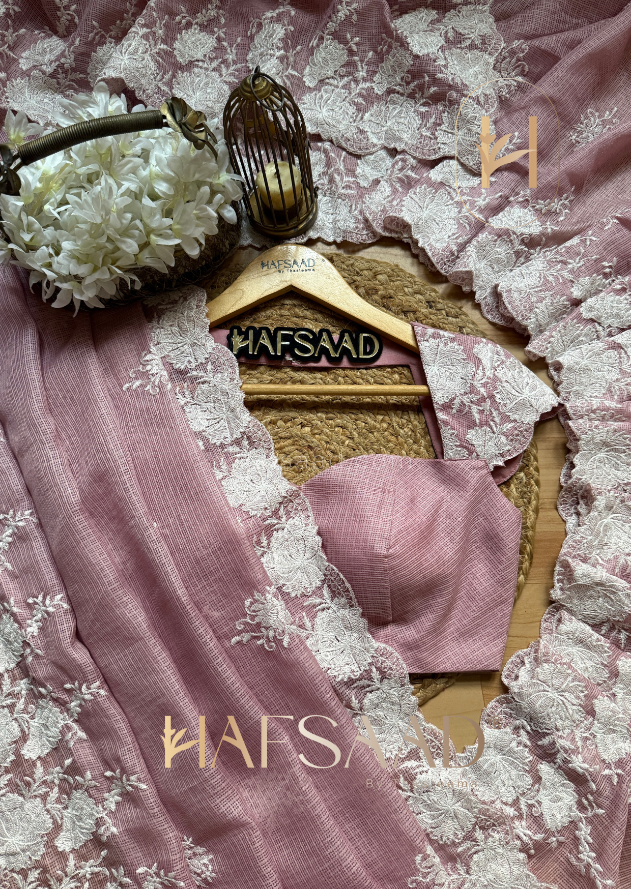 Celestia - Embroidered saree (Candy floss)