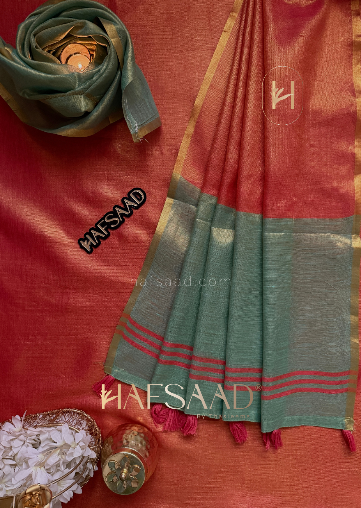 Pragati - Soft tissue silk saree (Coral)