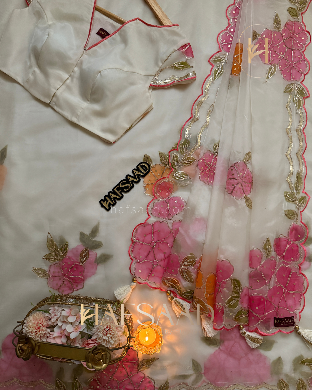 Isra - Premium organza saree (Pink)
