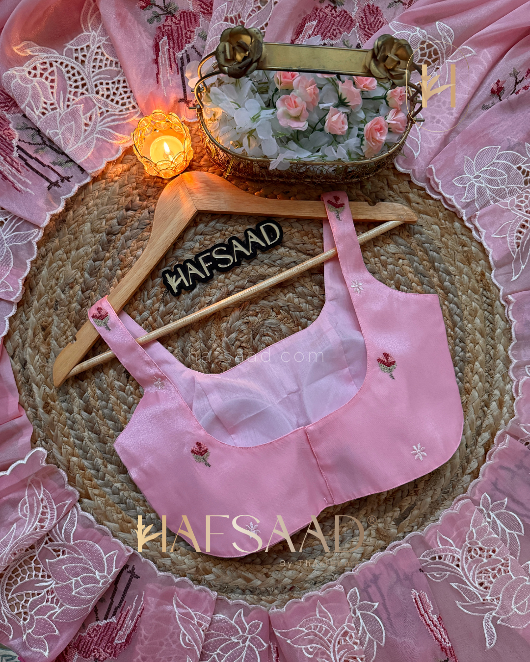 Flamingo - Soft appliqué saree (Pink)