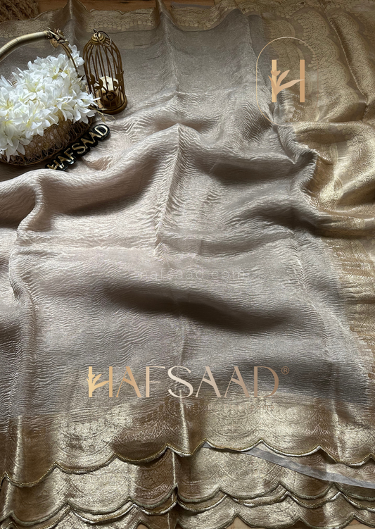 Sayali- Pure tissue silk saree with scallopwork (Pastel Grey)