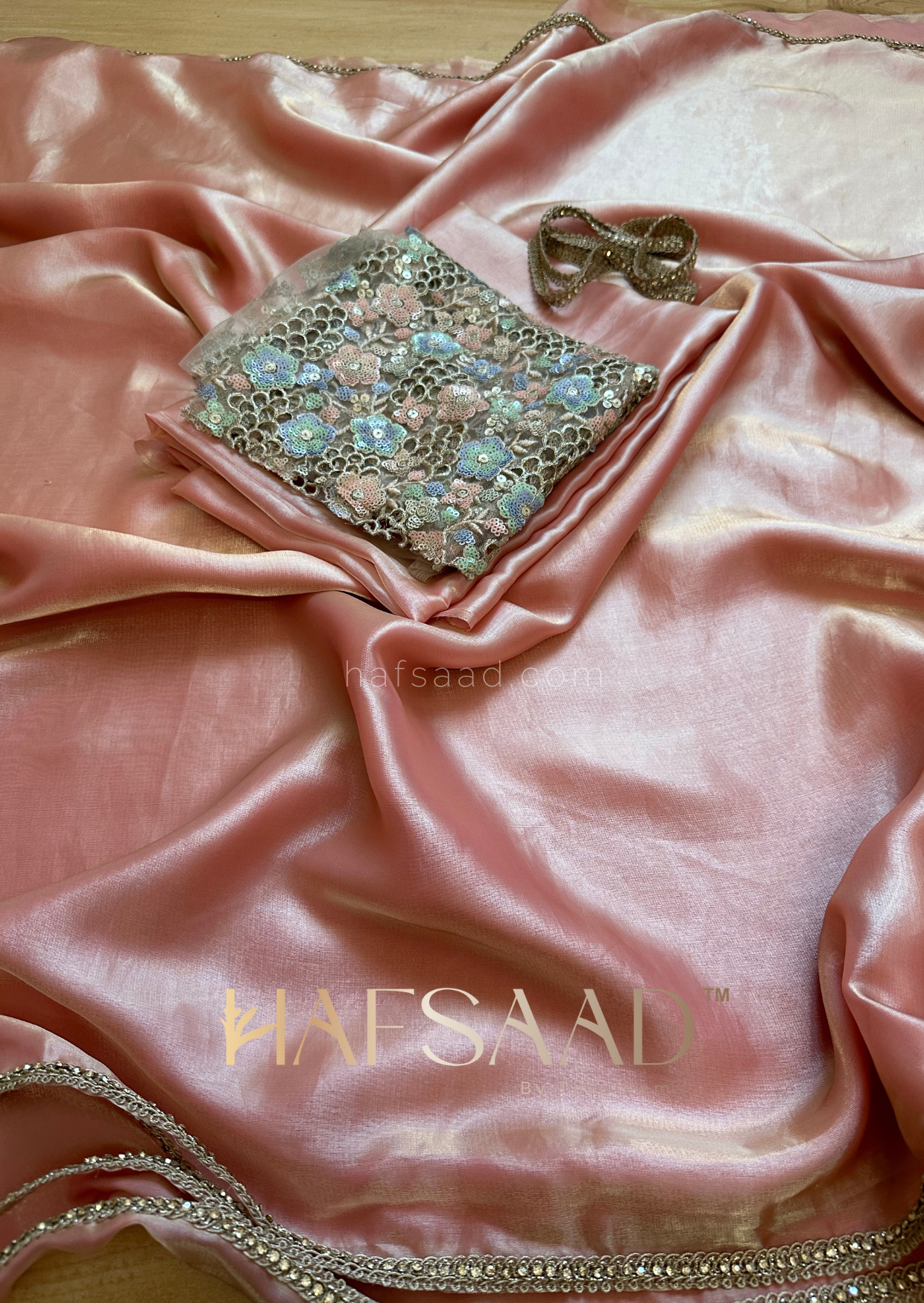 Anastasia- Satin organza saree (Peach)
