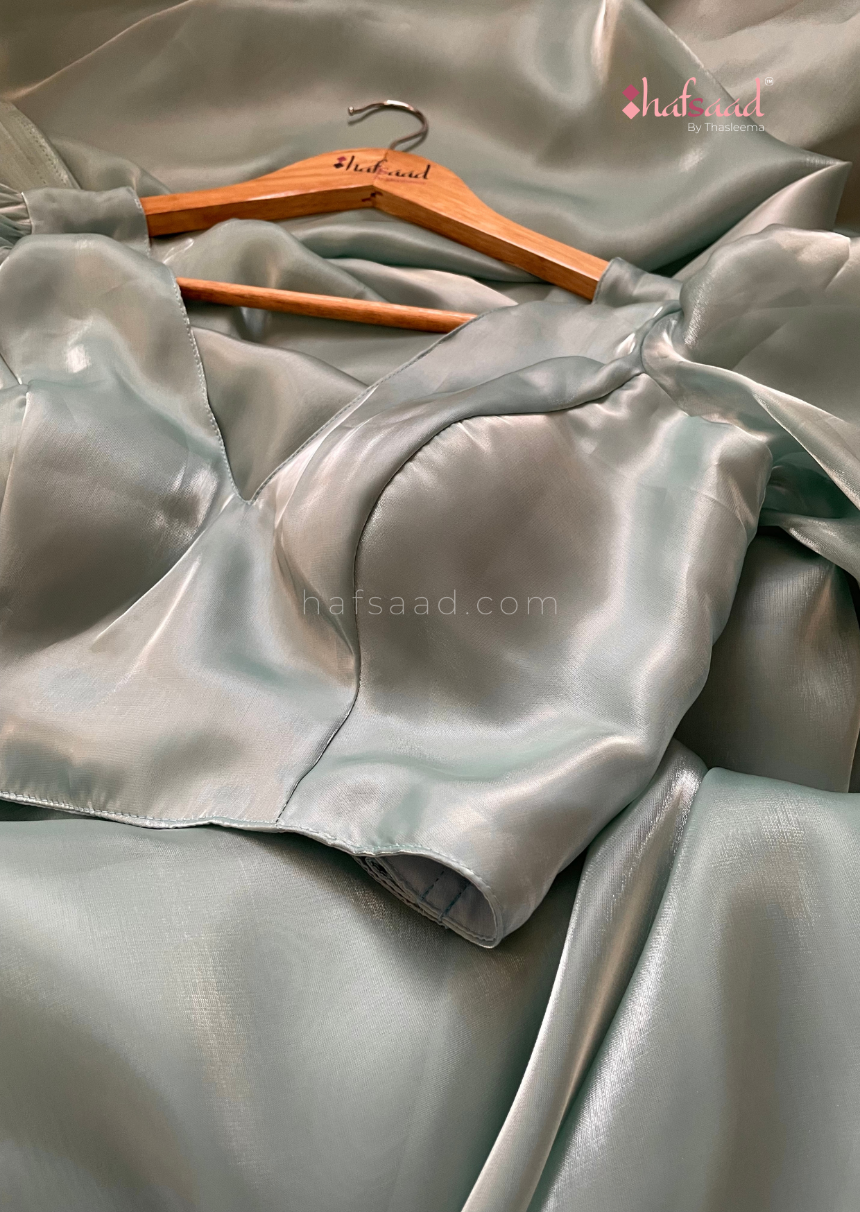 Georgia- Premium satin organza saree (Tiffany Blue)