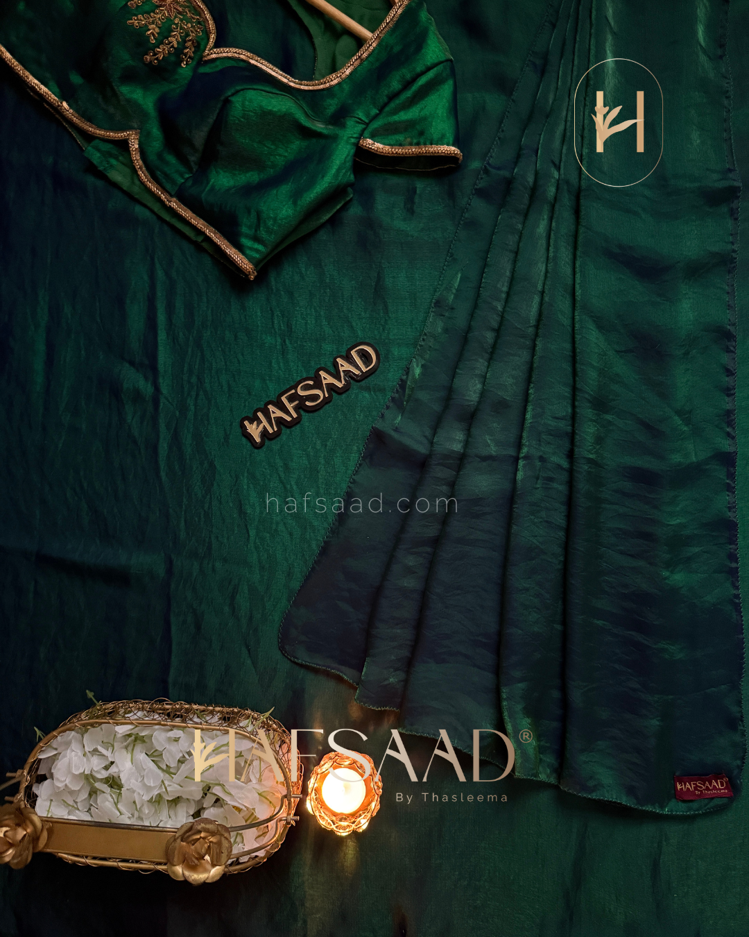 Rouge - Artisanal handwork saree (Emerald green)
