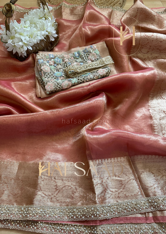 Noor- Pure tissue silk saree (Coral)