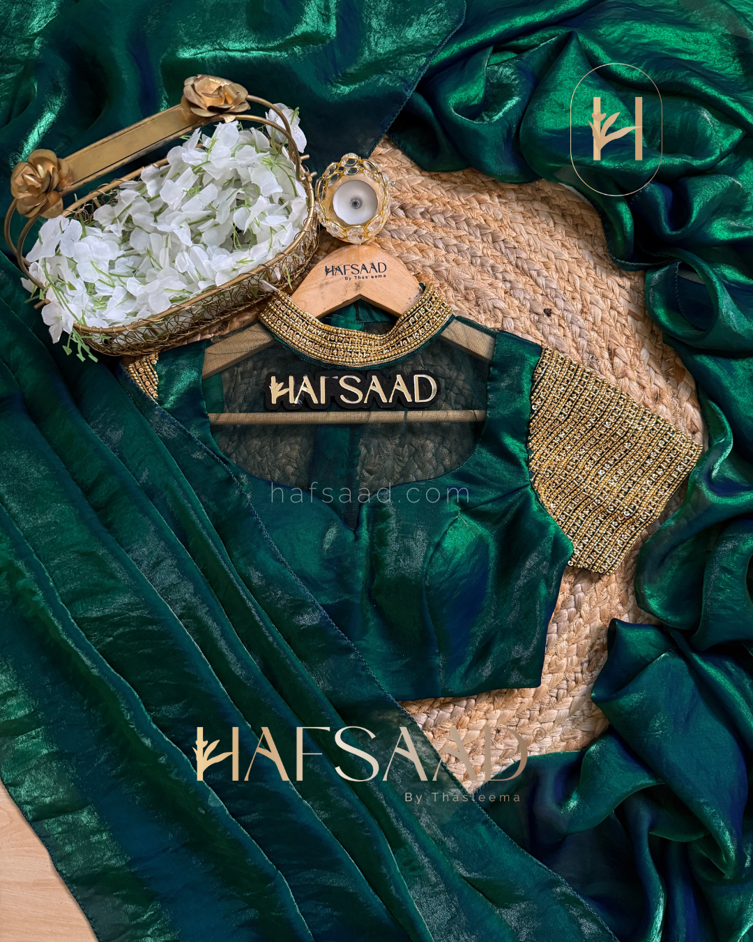 Tara - Artisanal handwork saree (Emerald waves)