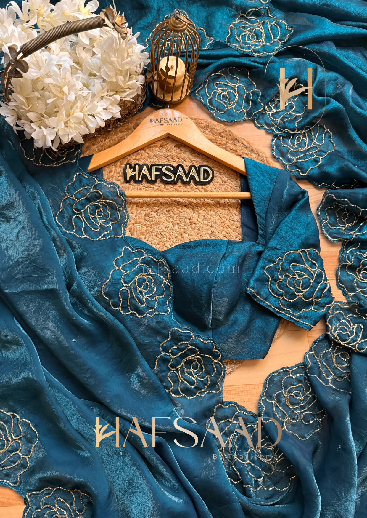 Diana - Premium stardust satin saree (Peacock blue)