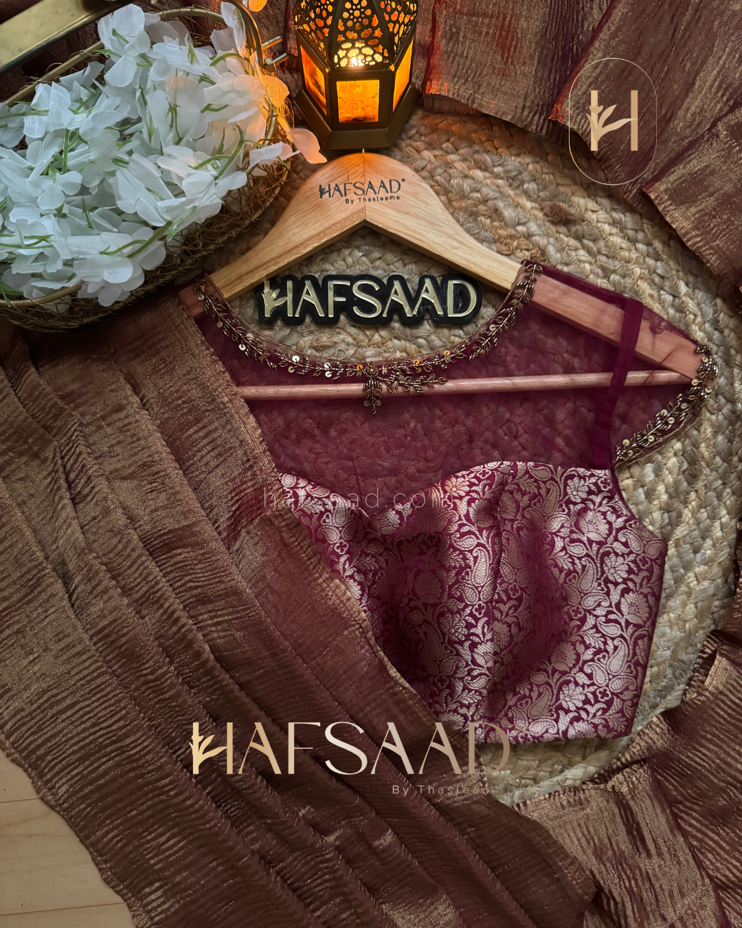 Nida Handwork - Soft semi tissue saree (Brown)