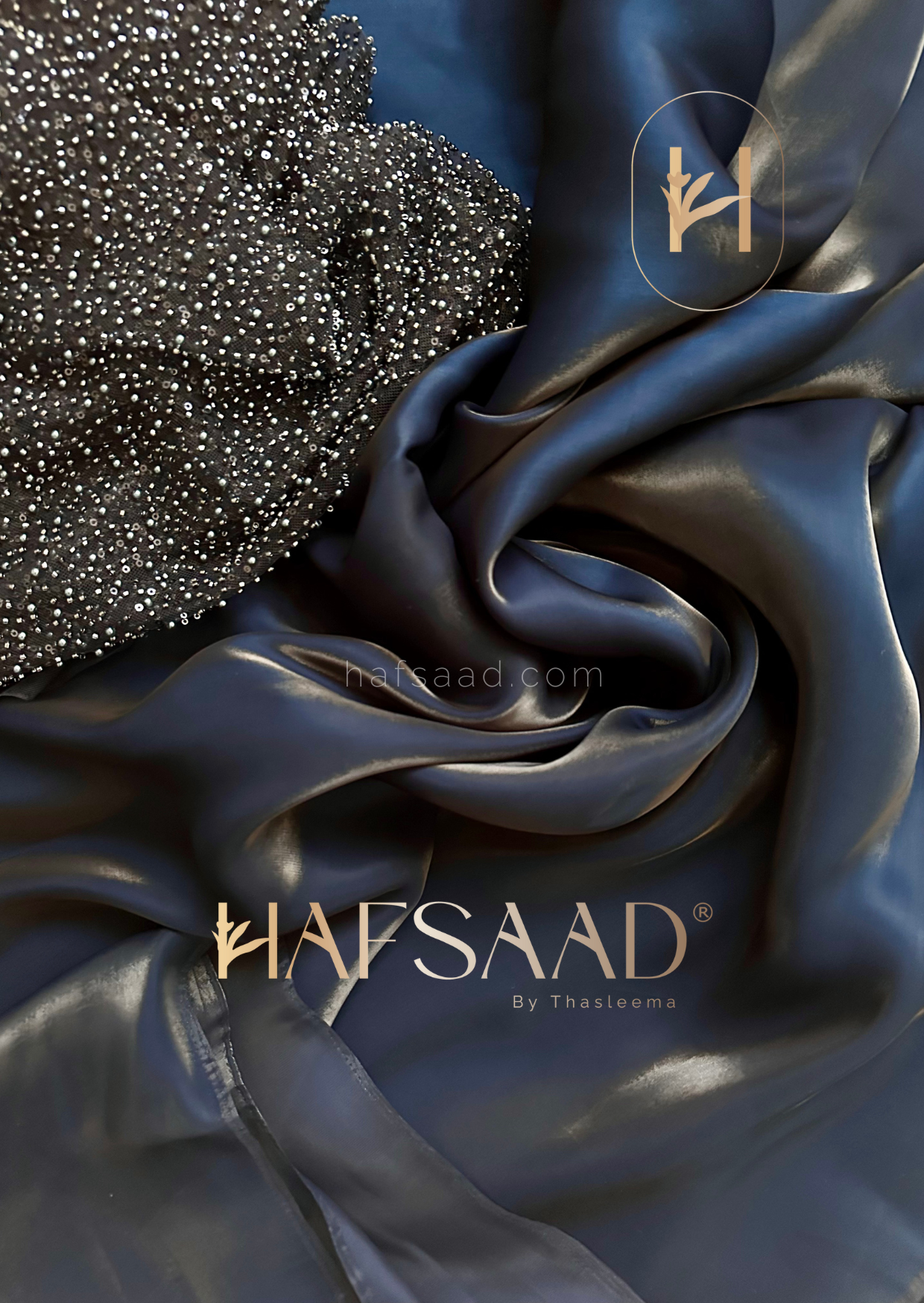 Medusa- Designer satin organza saree (Midnight blue)