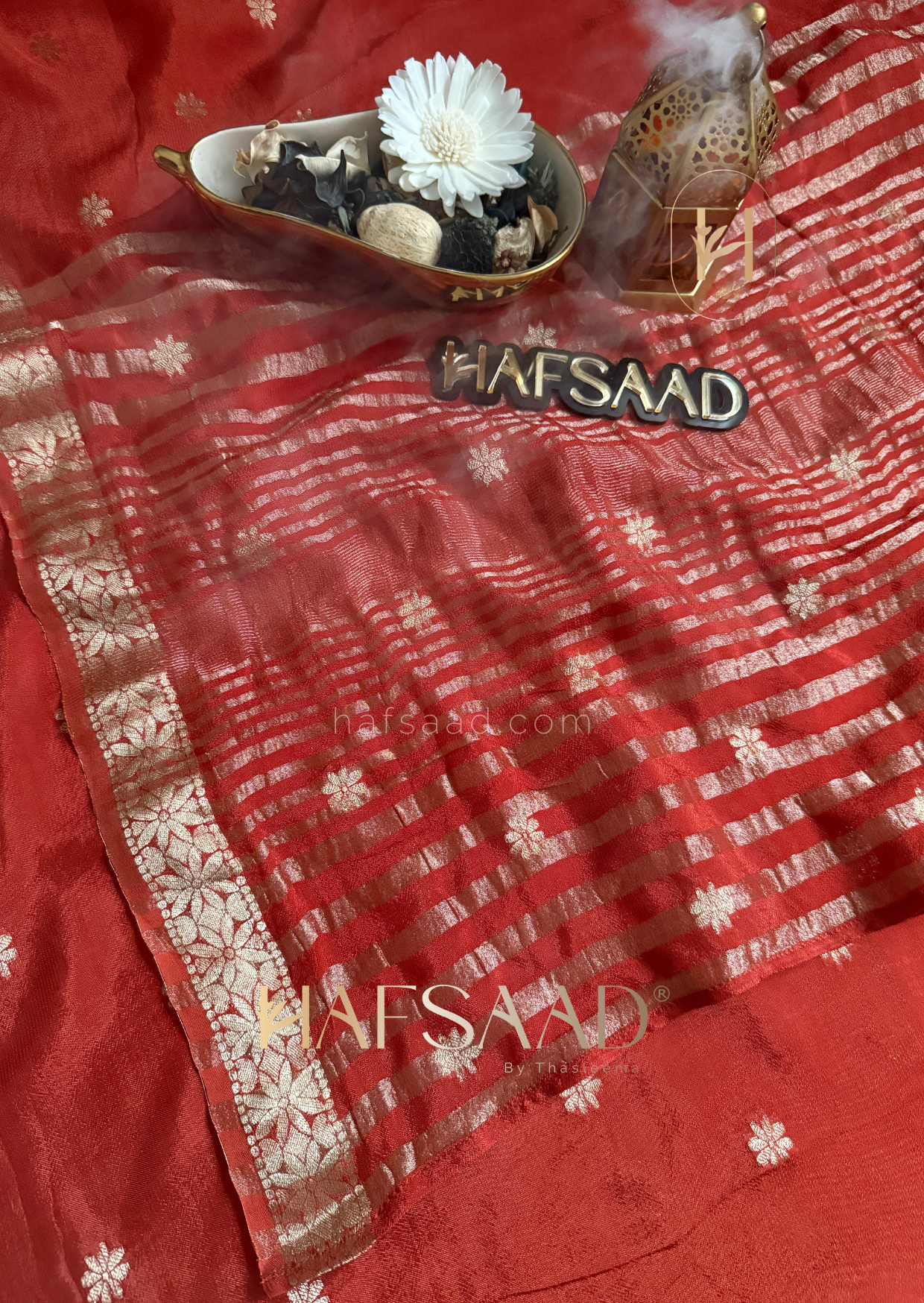 Ahalya - Pure chinnon saree (Rustic orange)