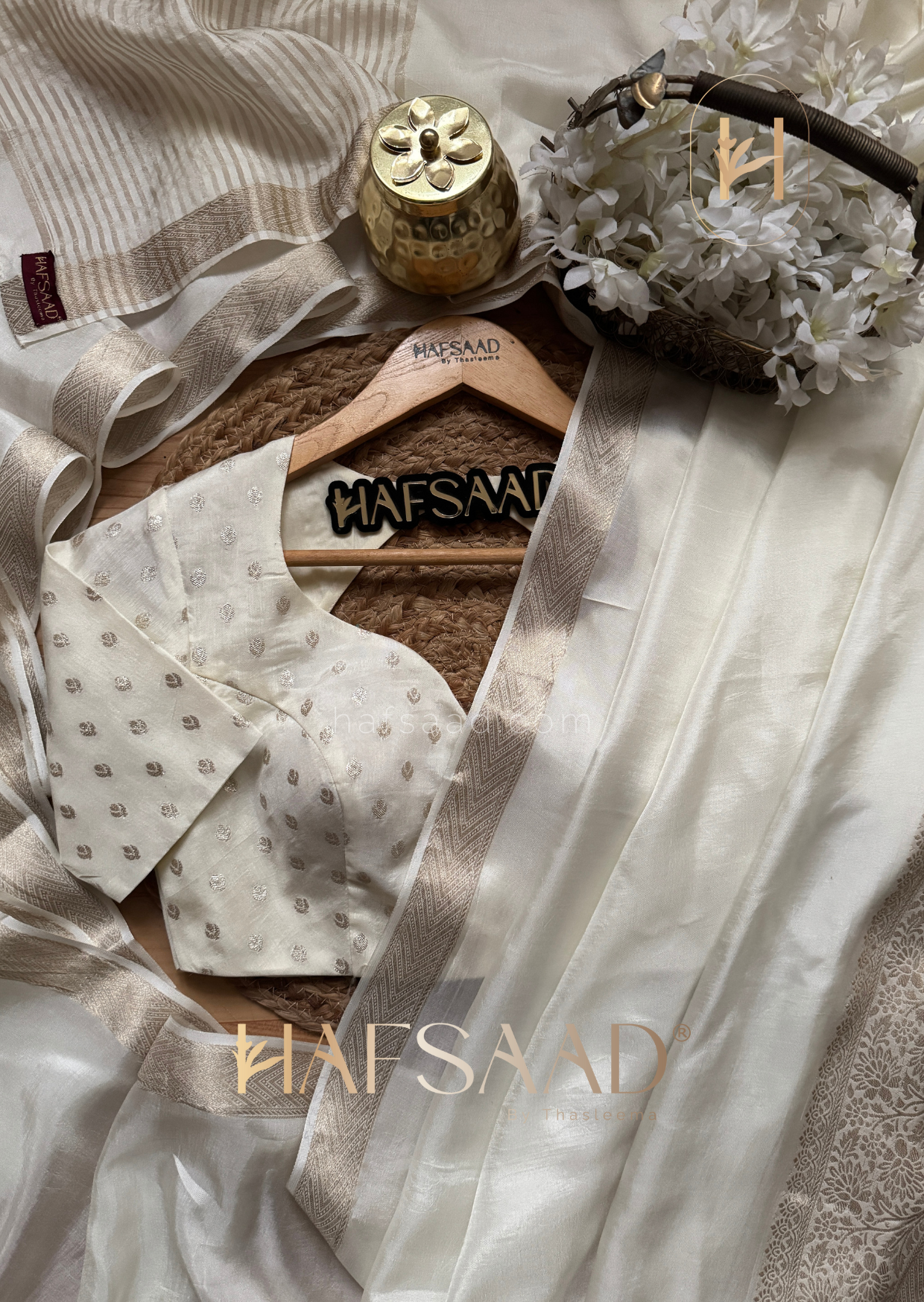 Maya - Silk cotton saree (Half white)