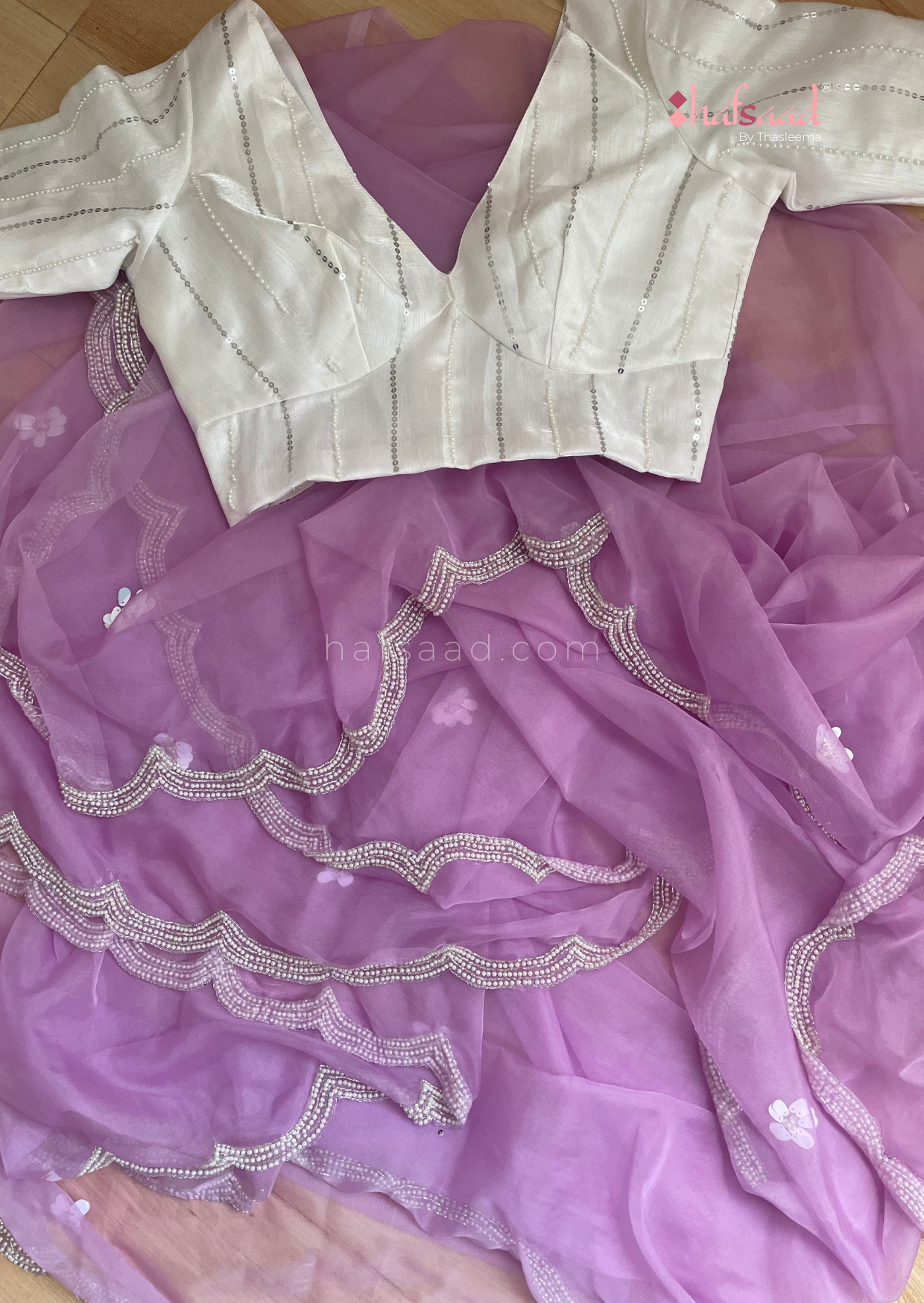 Iris- Premium soft handwork organza saree (Pastel Lilac)