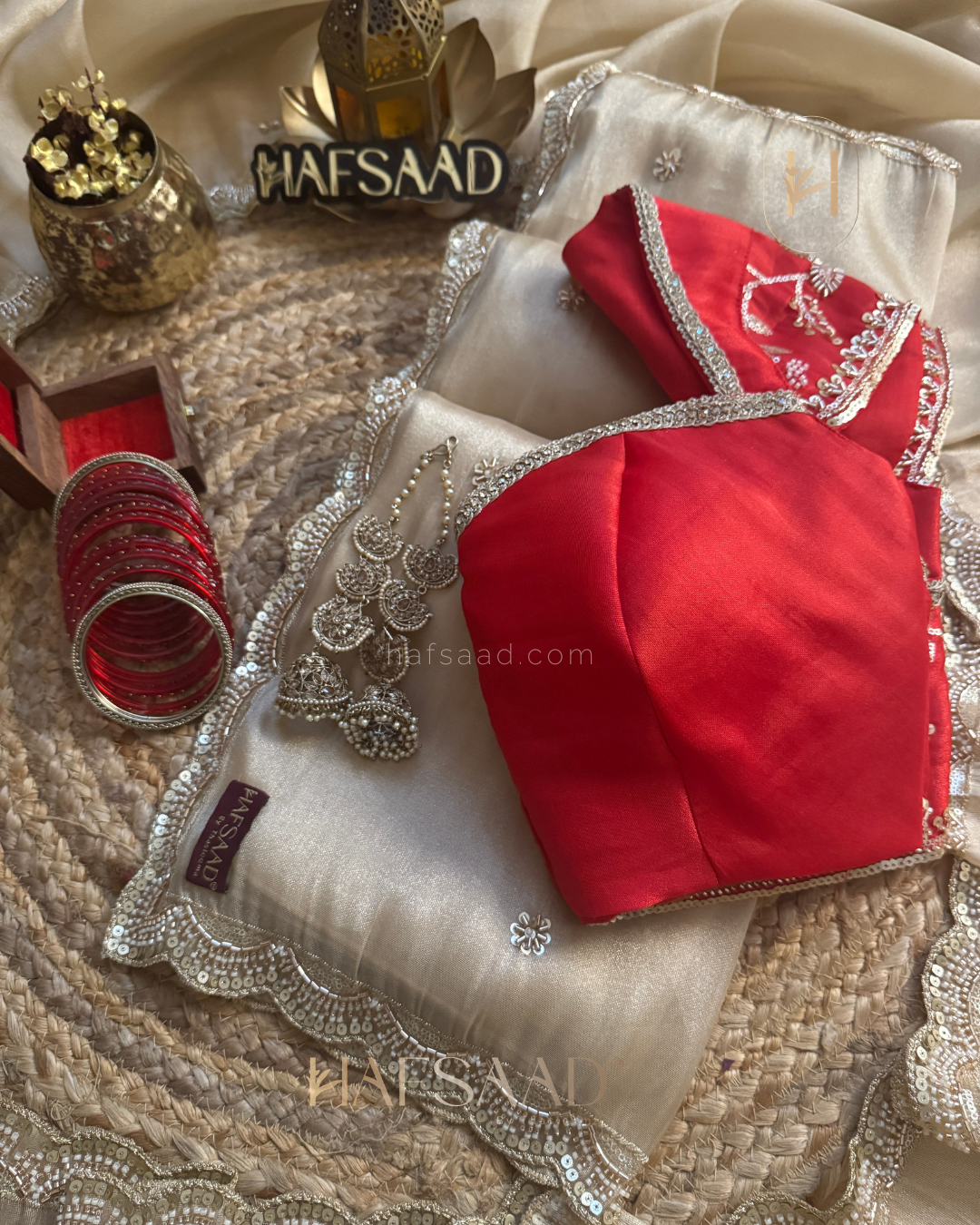 Amina- Designer Handwork Saree (Red)