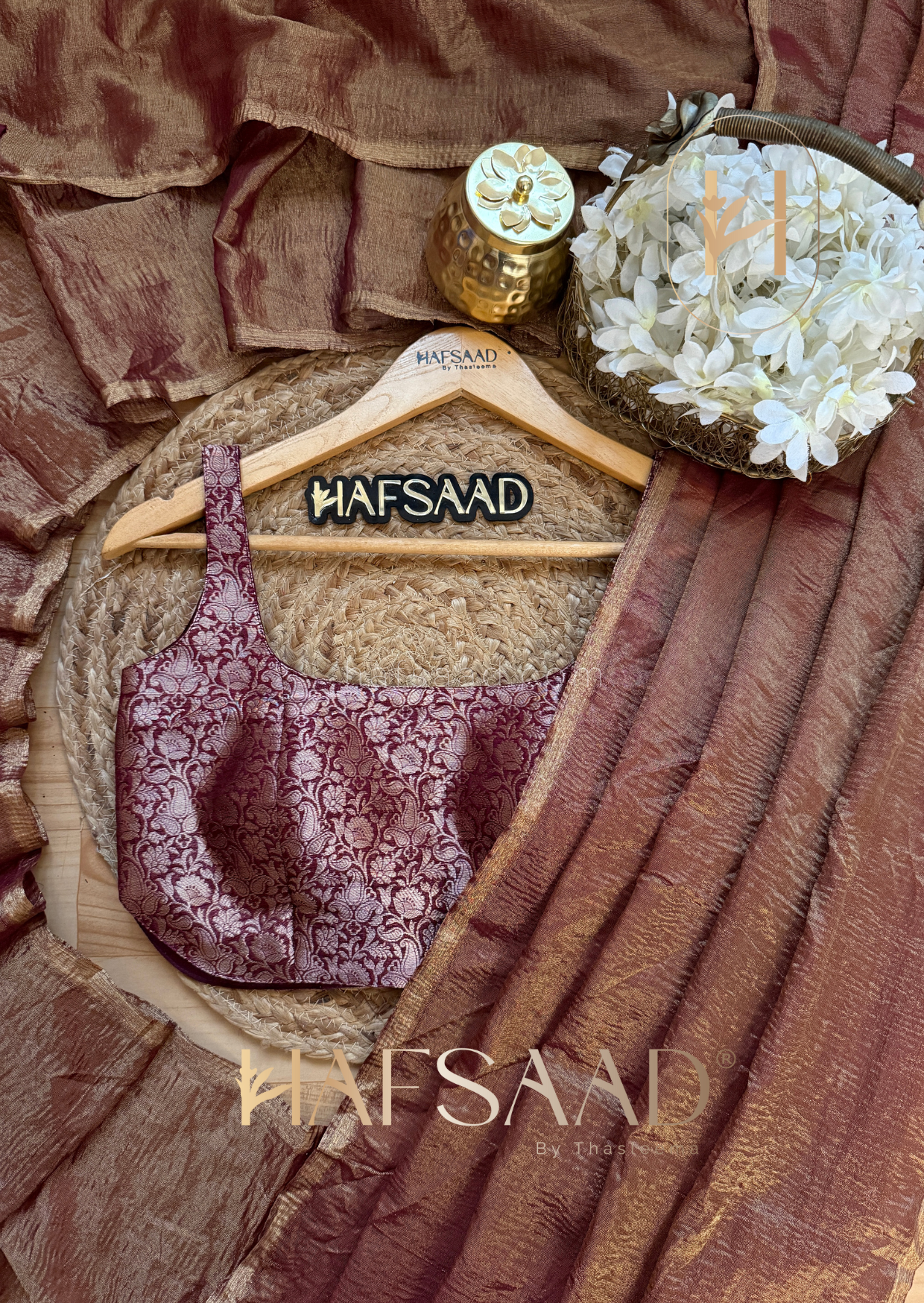 Nida- Soft semi tissue saree (Brown)