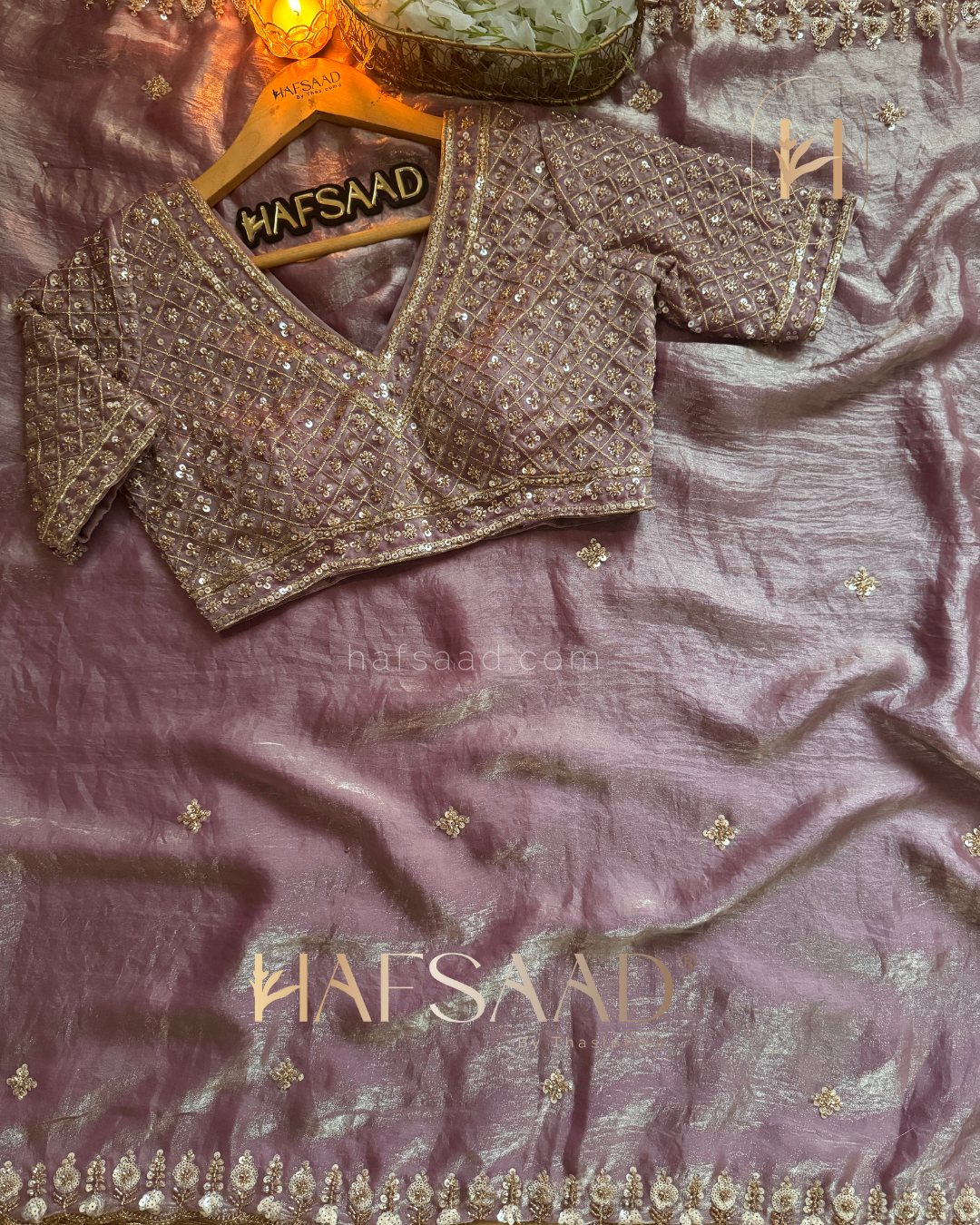Mirza - Stardust satin saree (lavender)