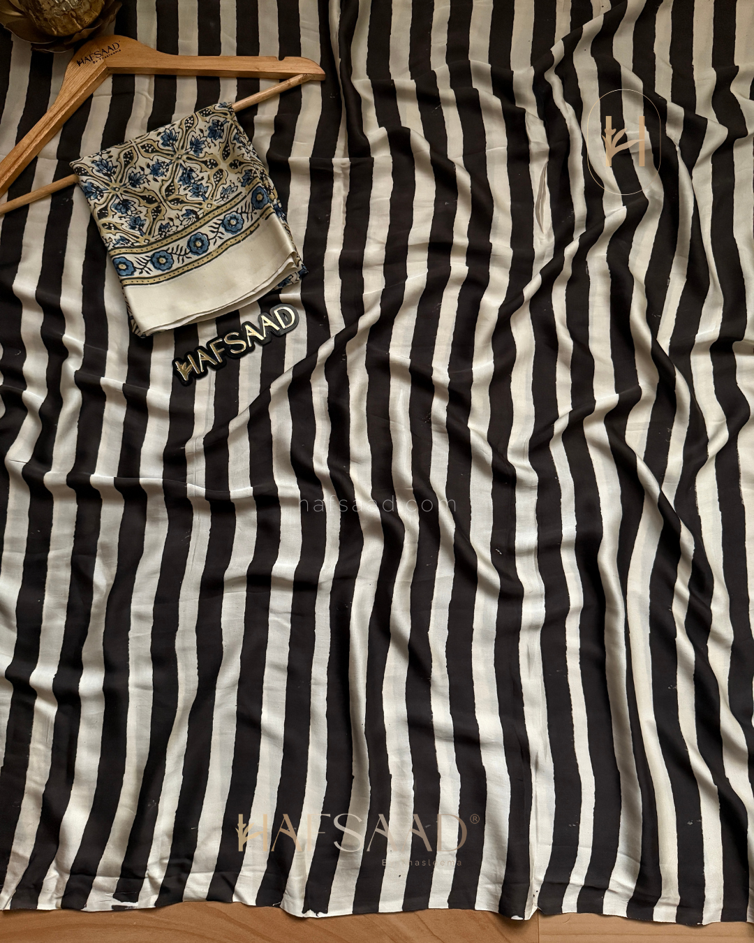 Mohana-Pure Ajrakh Modal Silk Saree (Stripes)