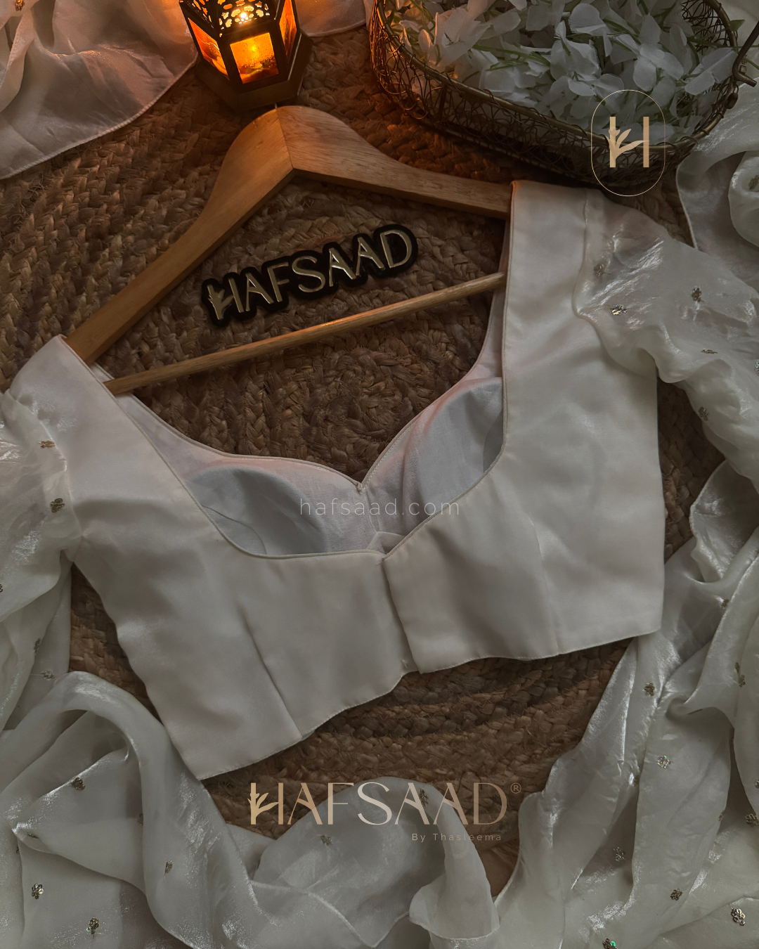 Hani- Stardust Satin Saree (White)