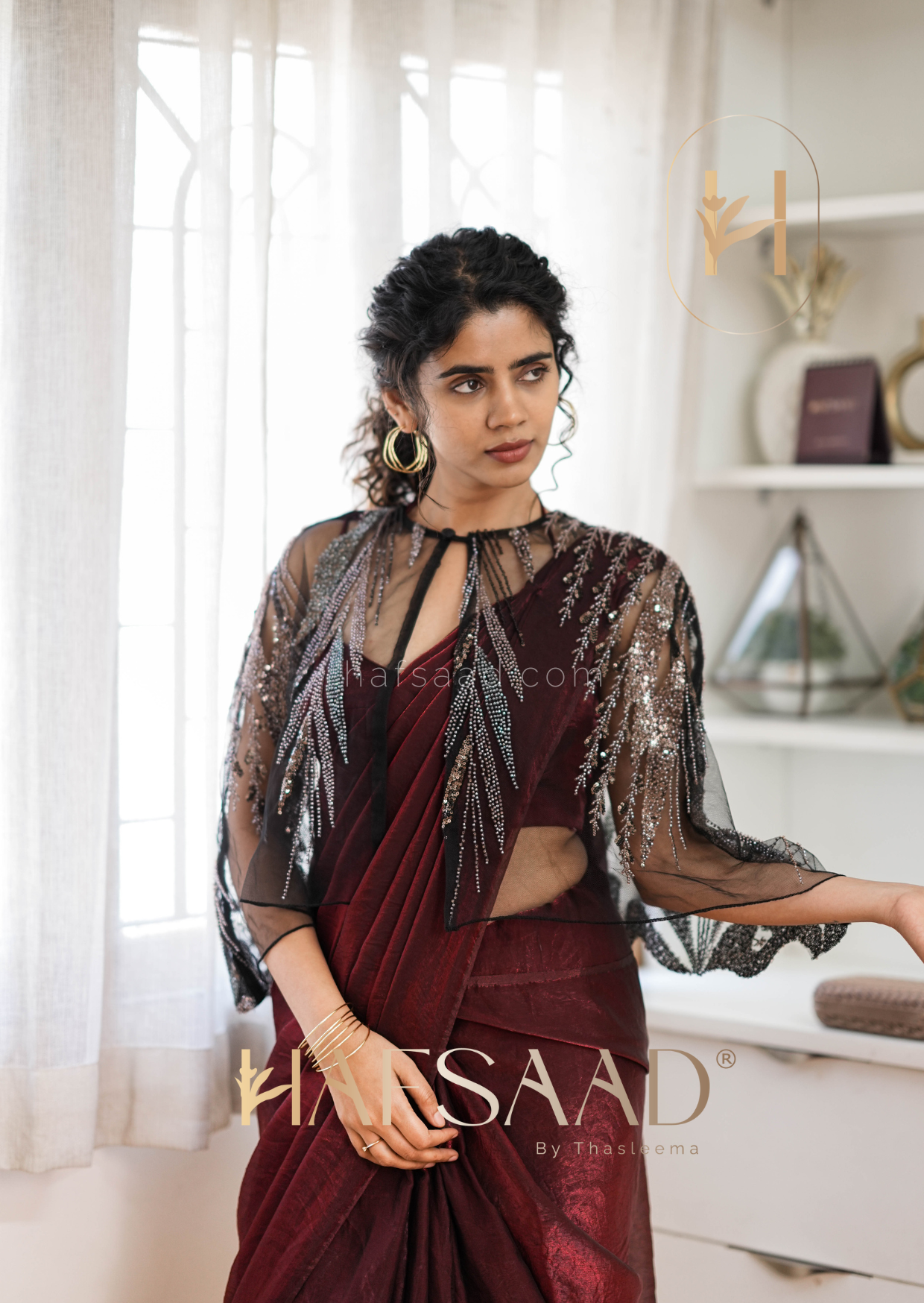 Seduza- Stardust satin saree (Maroon)