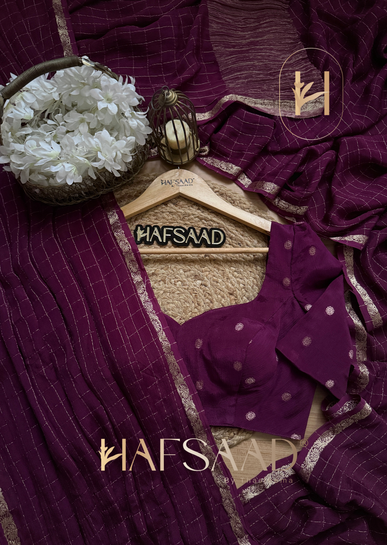 Madrasi - Premium crushed chinnon saree (Plum)