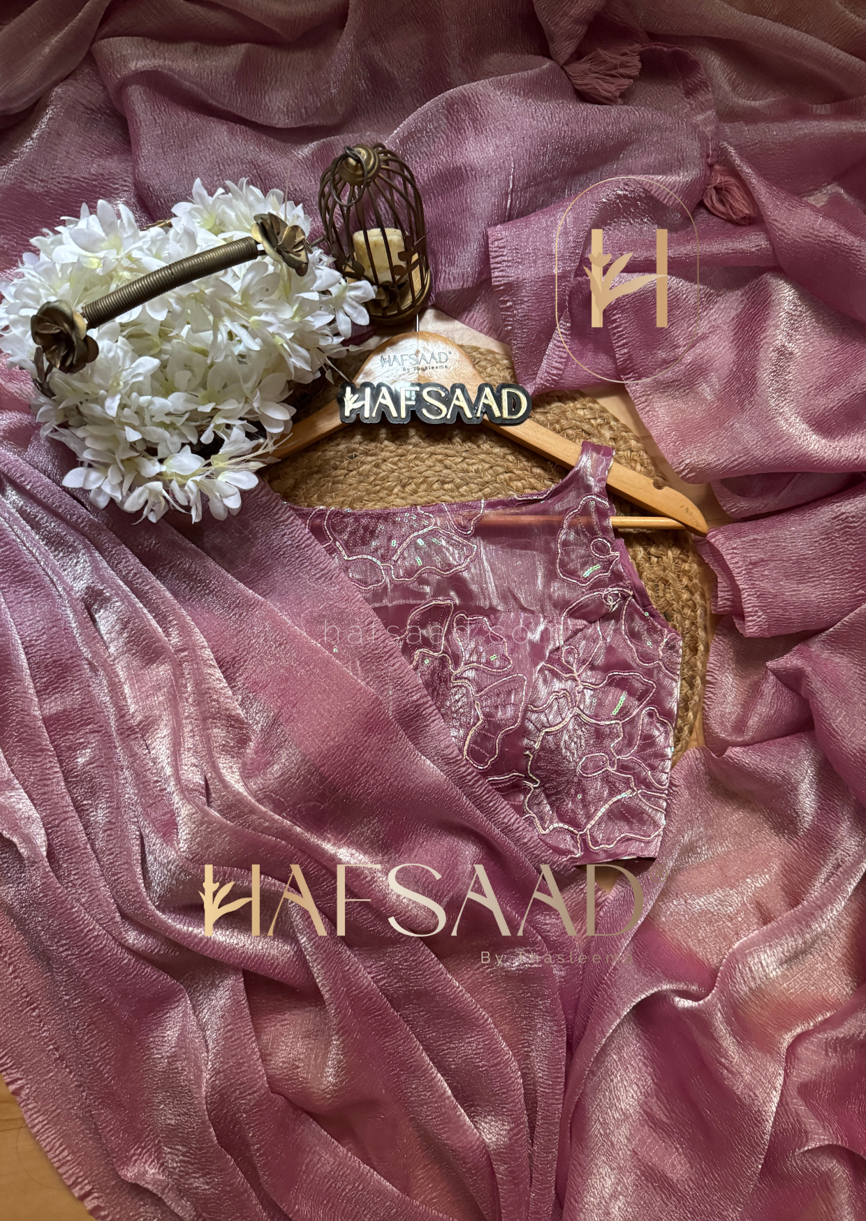 Hasini-Crushed tissue saree (Onion pink)
