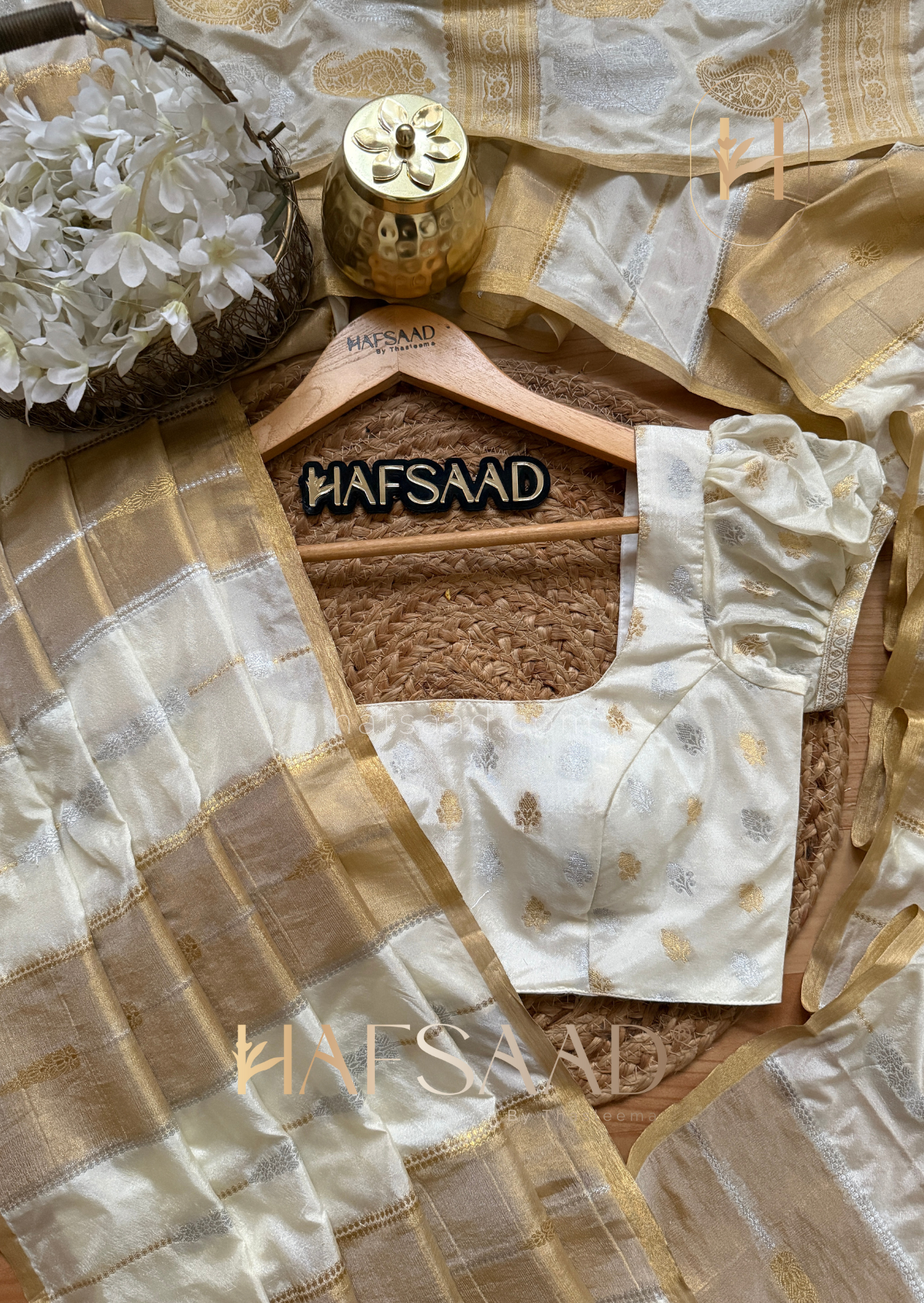 Manasa - Soft silk saree (Half white)