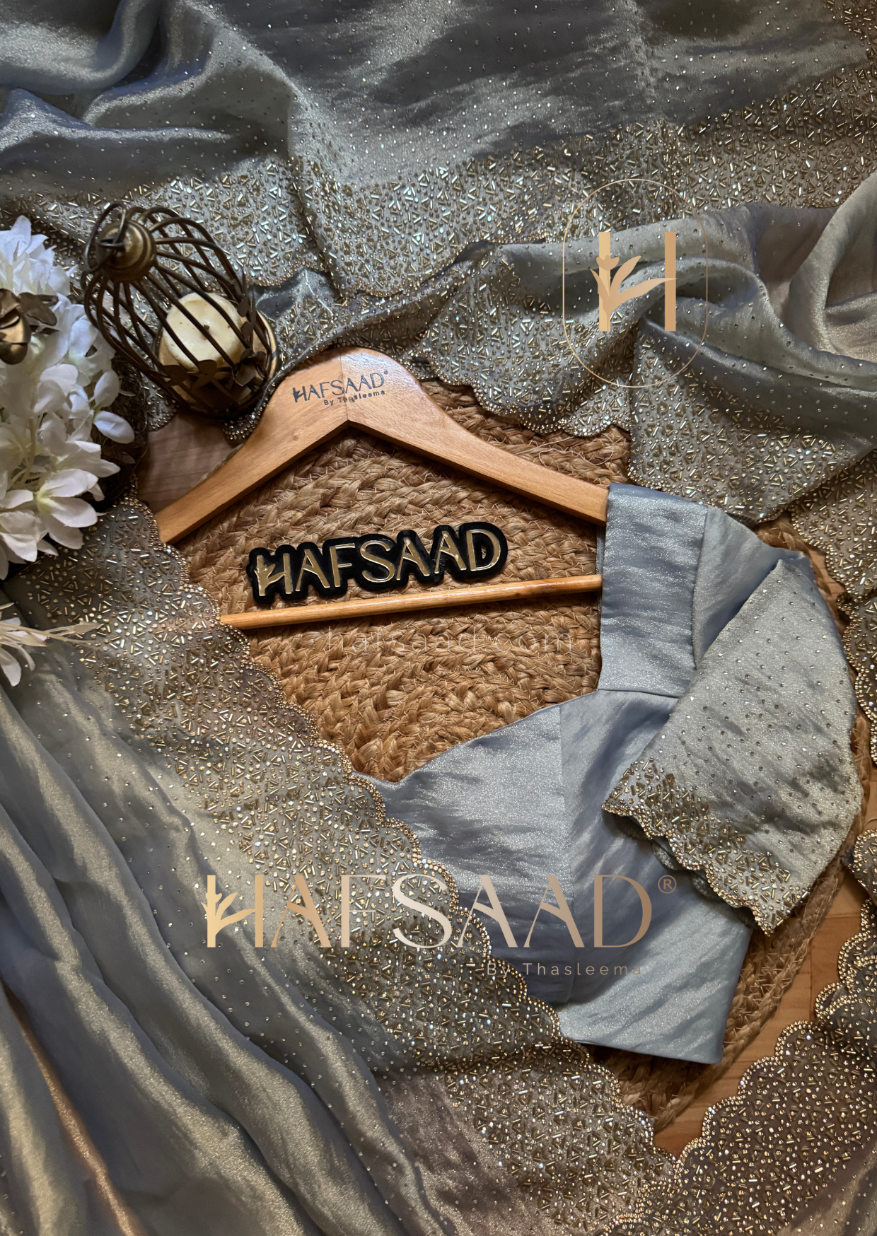 Haideen- Premium semi tissue saree (Space grey)