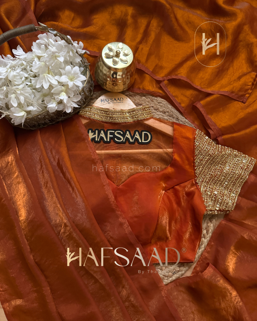 Tara - Artisanal handwork saree (Burnt orange)