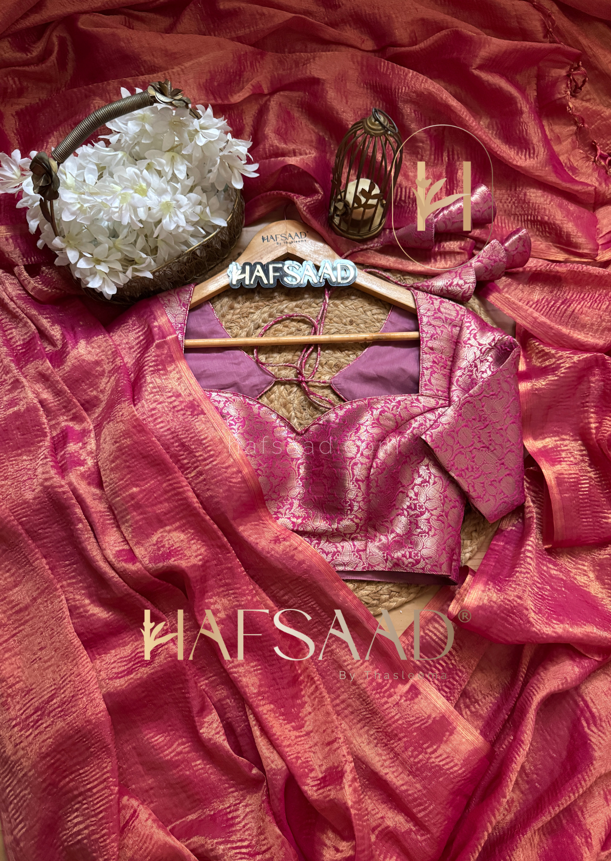 Nida- Soft semi tissue saree (Hot pink)