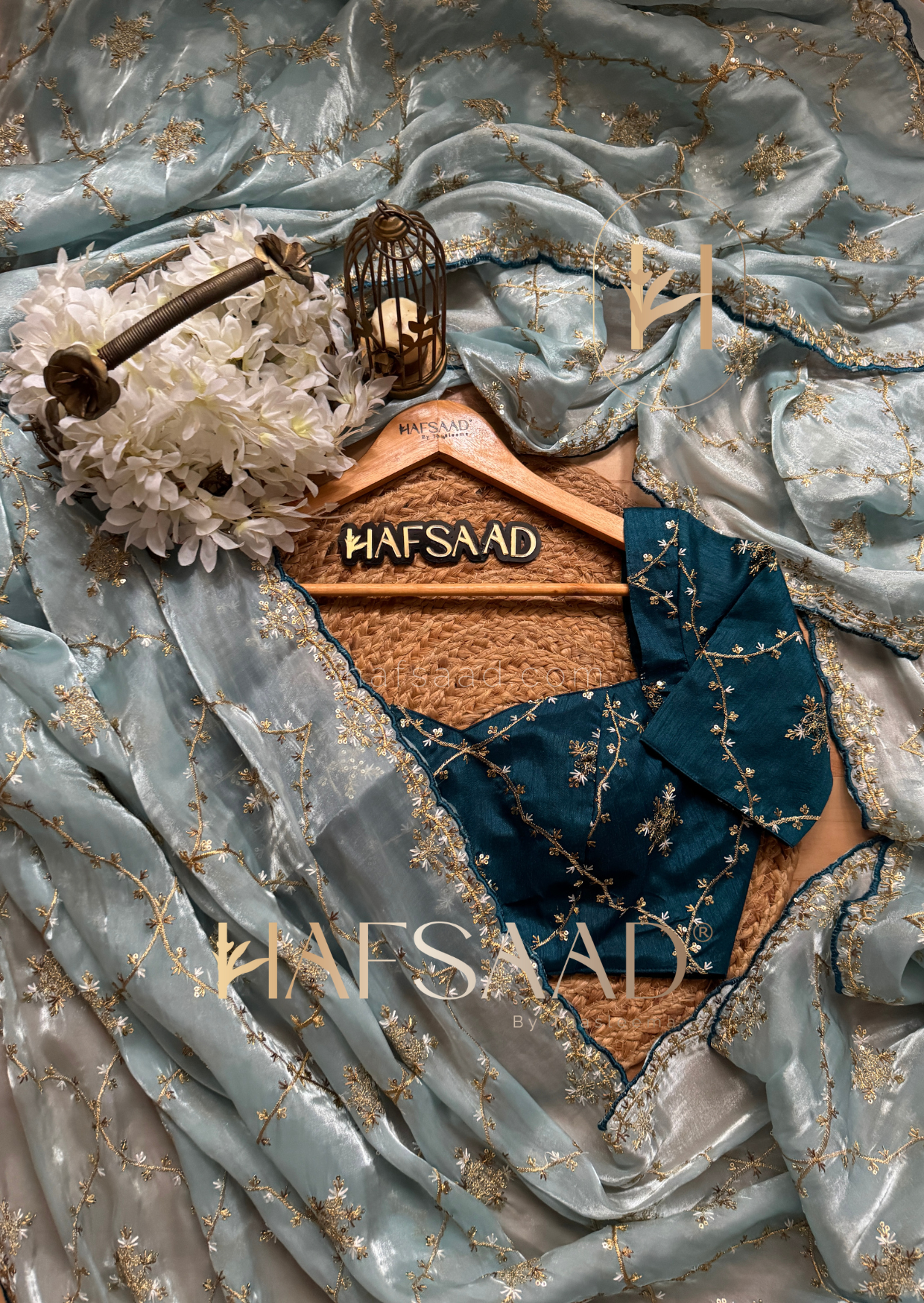 Gulabi- Satin organza saree (Blue)