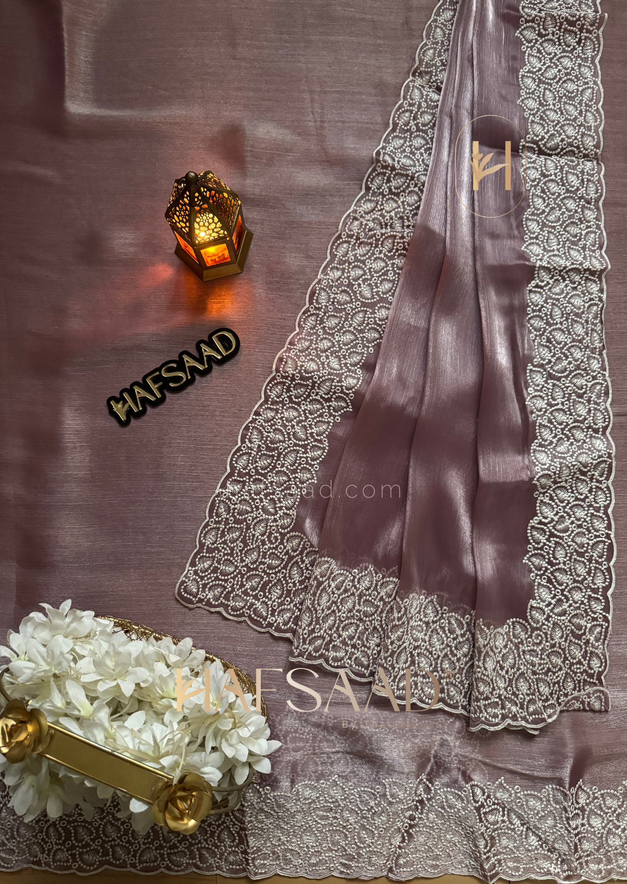 Shalin- crushed satin organza saree (Lavender)