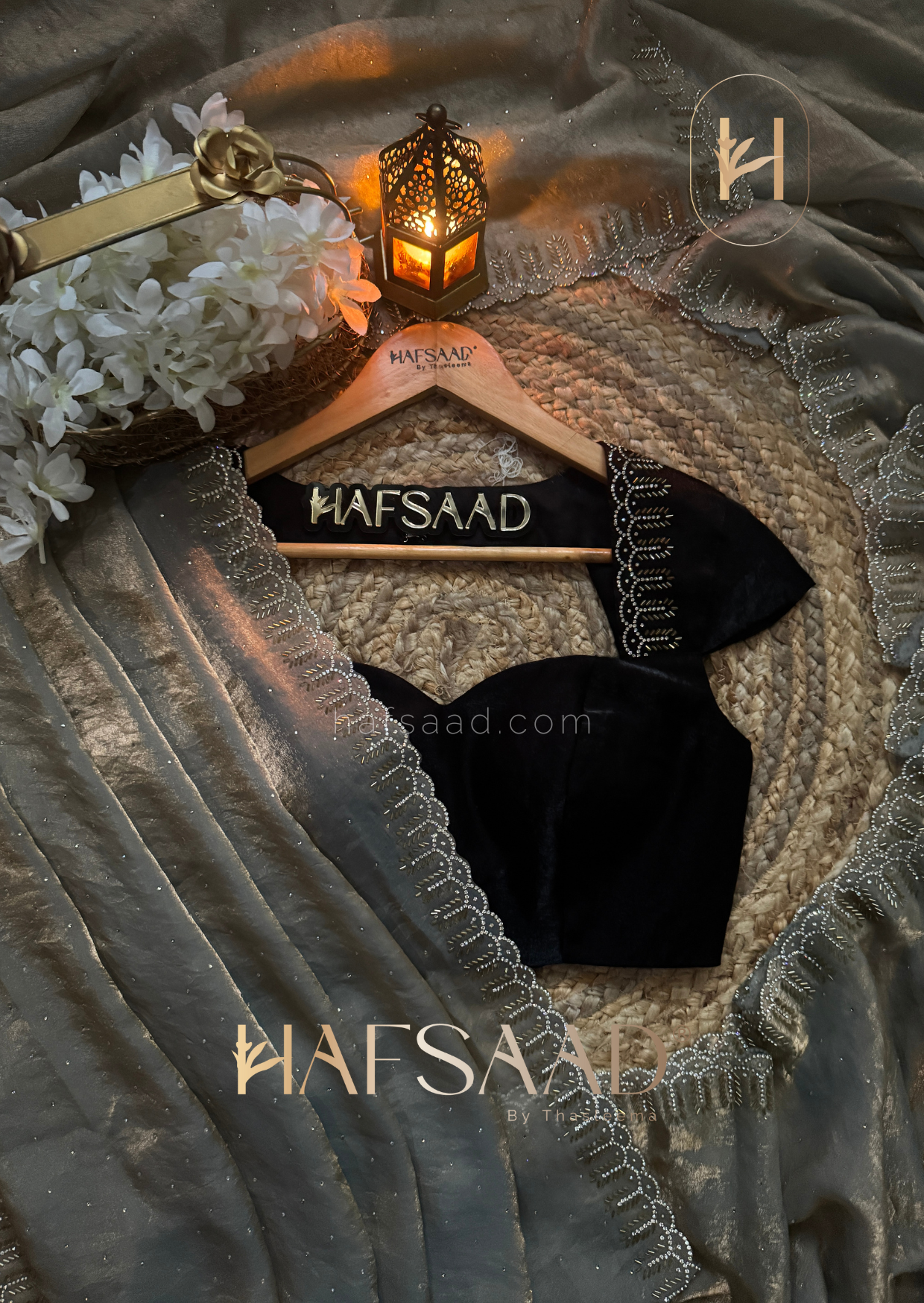 Henna - Stardust satin saree (Grey)