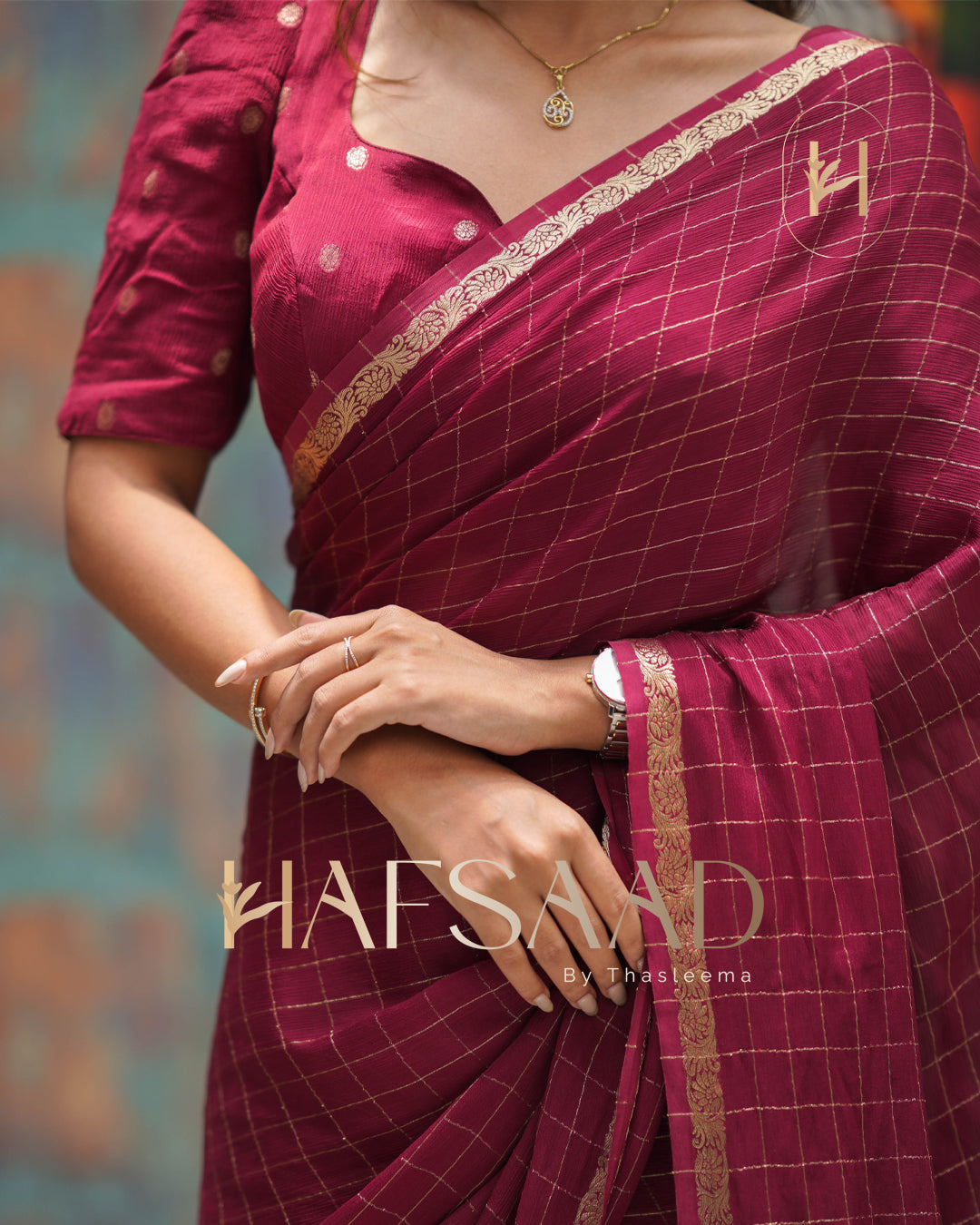 Madrasi - Premium crushed chinnon saree (Burgundy)