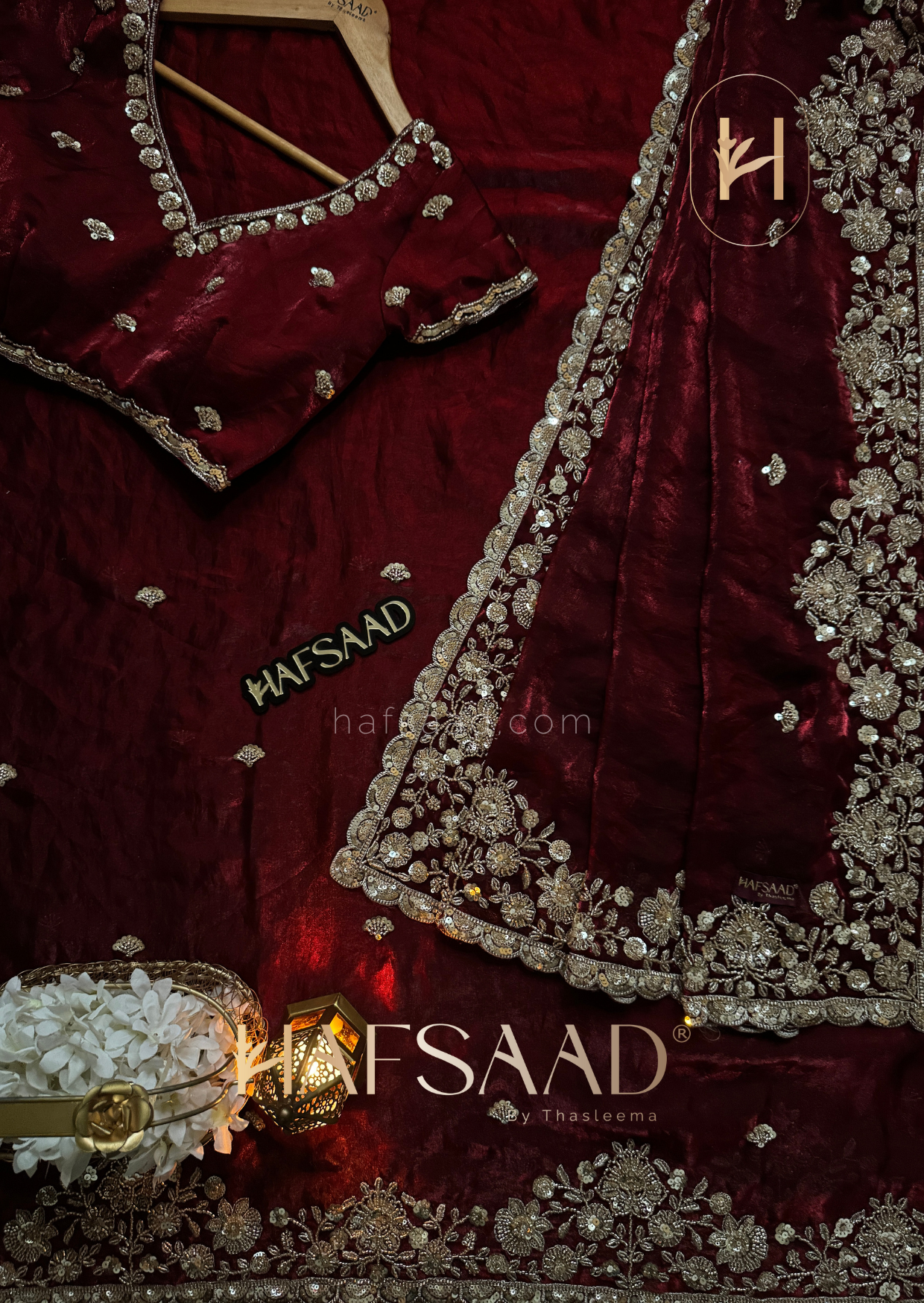 Zainab - Stardust satin saree (Maroon)