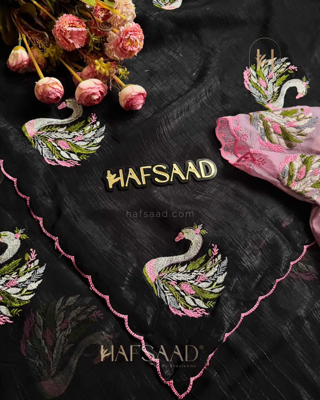 Swan- Glass chiffon Saree (Black)