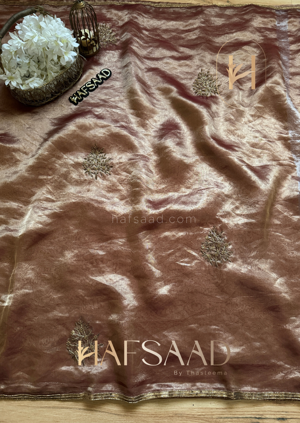 Nargis-Pure tissue silk handwork saree (Brownsugar)