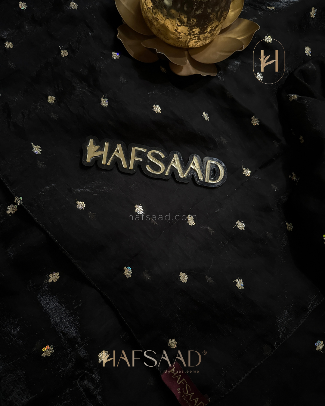 Hani- Stardust Satin Saree (black)