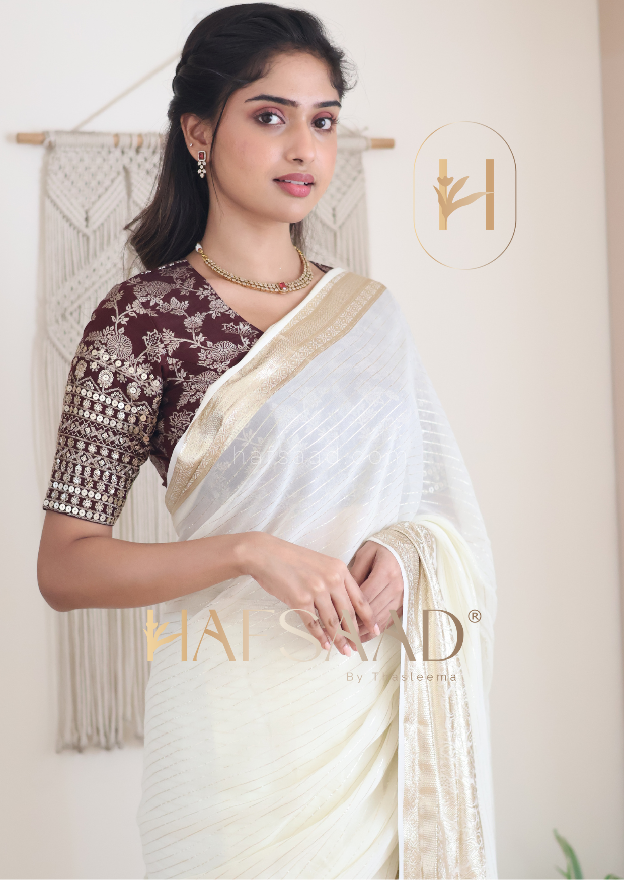 Mithra- Pure viscose saree (Plum Cream) Ready to wear