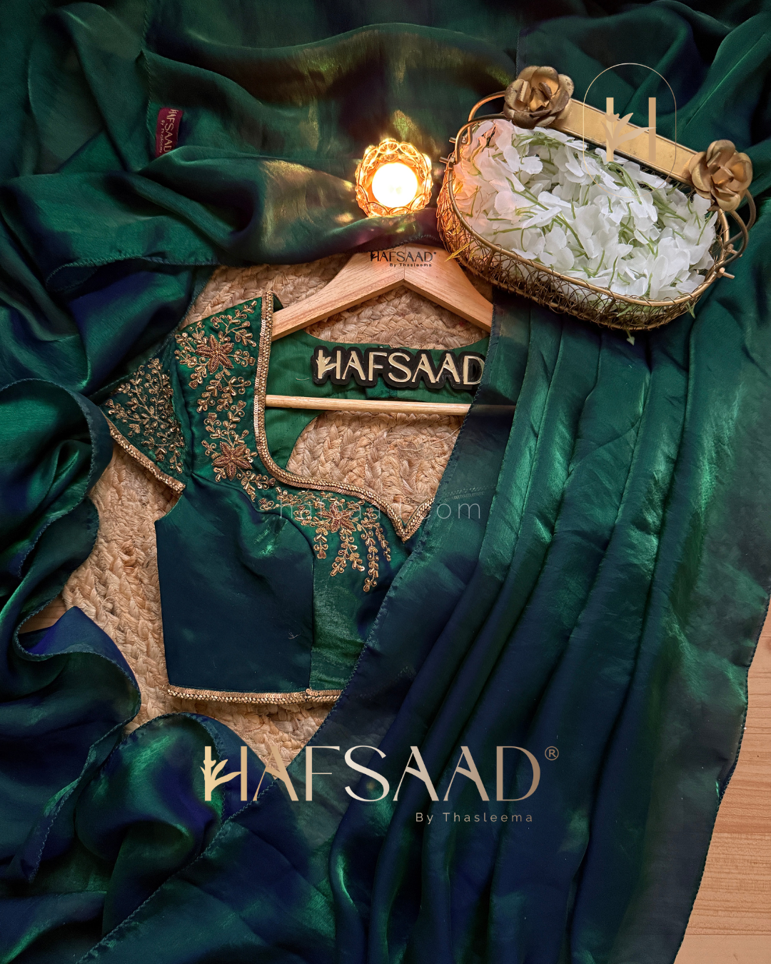Rouge - Artisanal handwork saree (Emerald green)