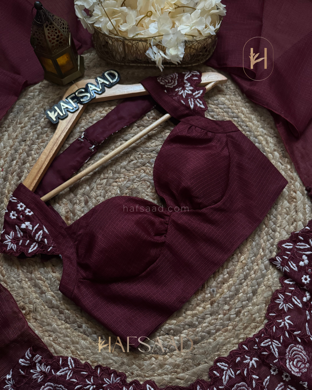 Femi- Embroidered Saree (Burgundy)