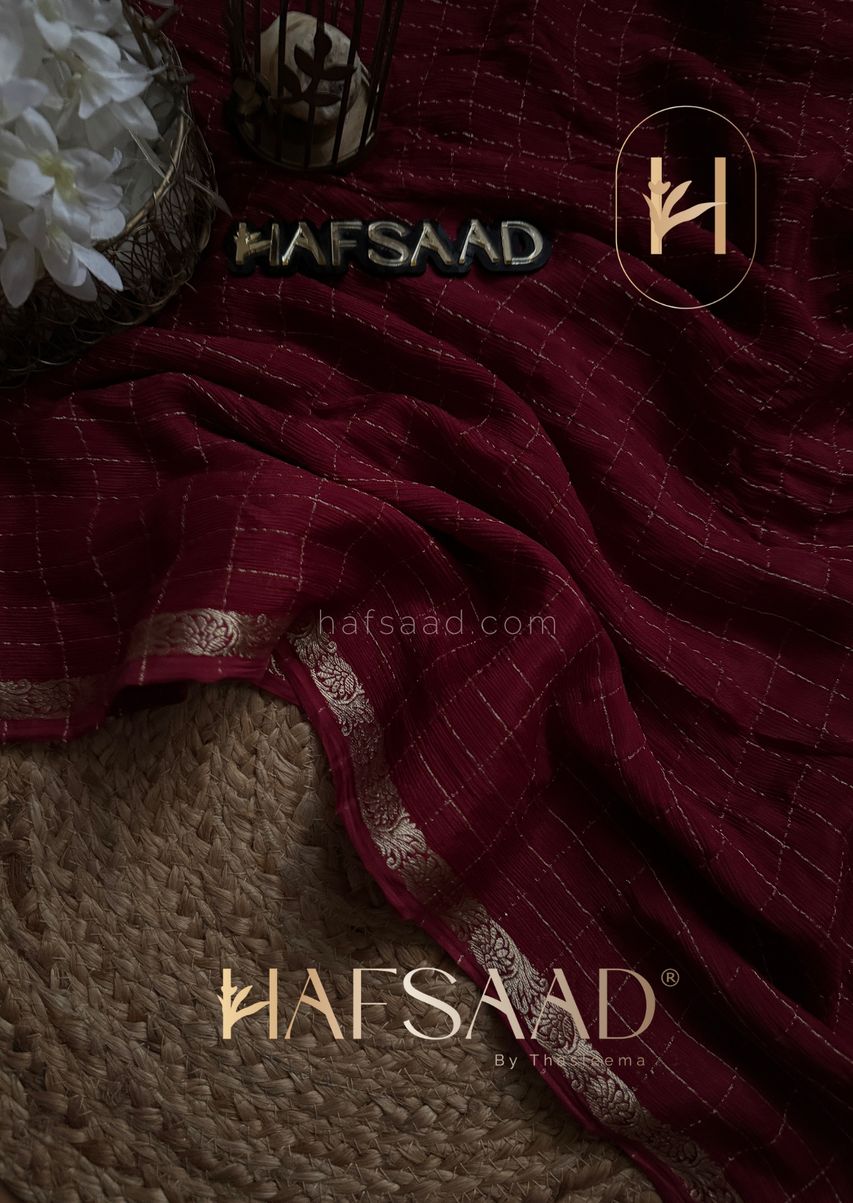 Madrasi - Premium crushed chinnon saree (Burgundy)