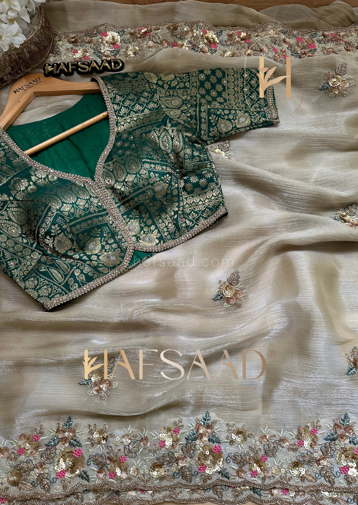 Shakira- Designer satin organza saree