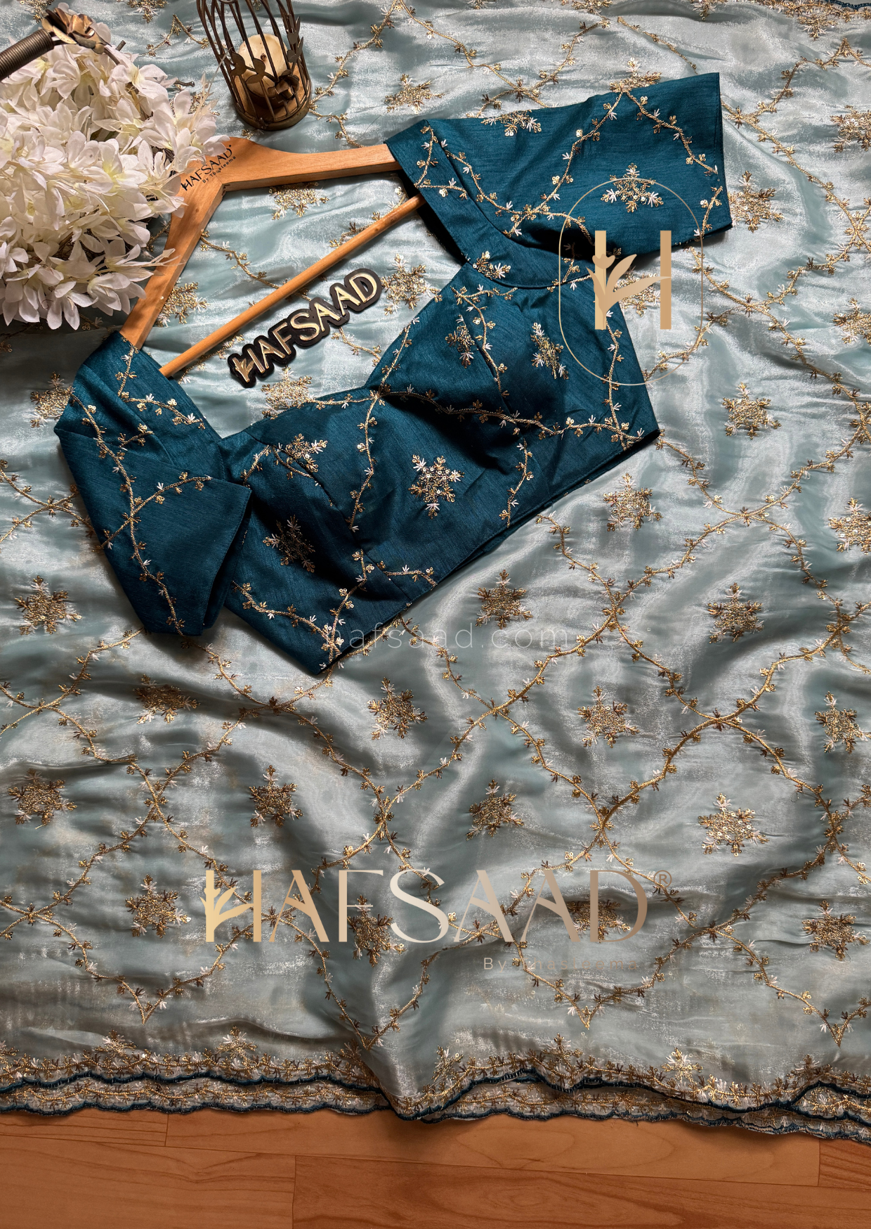 Gulabi- Satin organza saree (Blue)