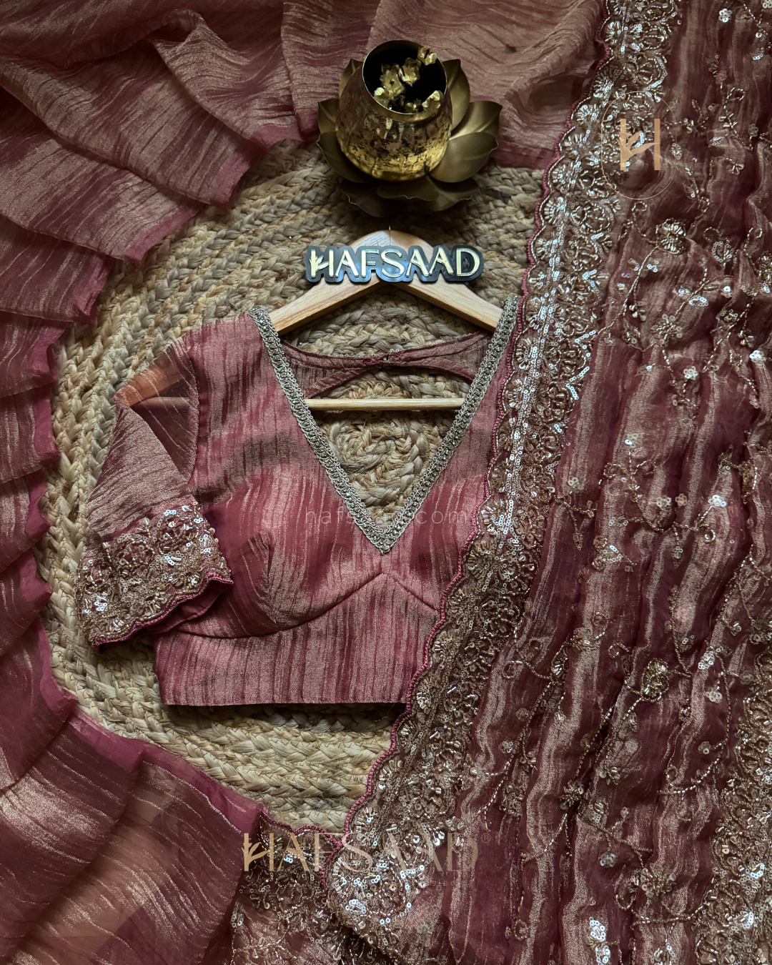 Nashita- Designer handwork saree(rosegold)