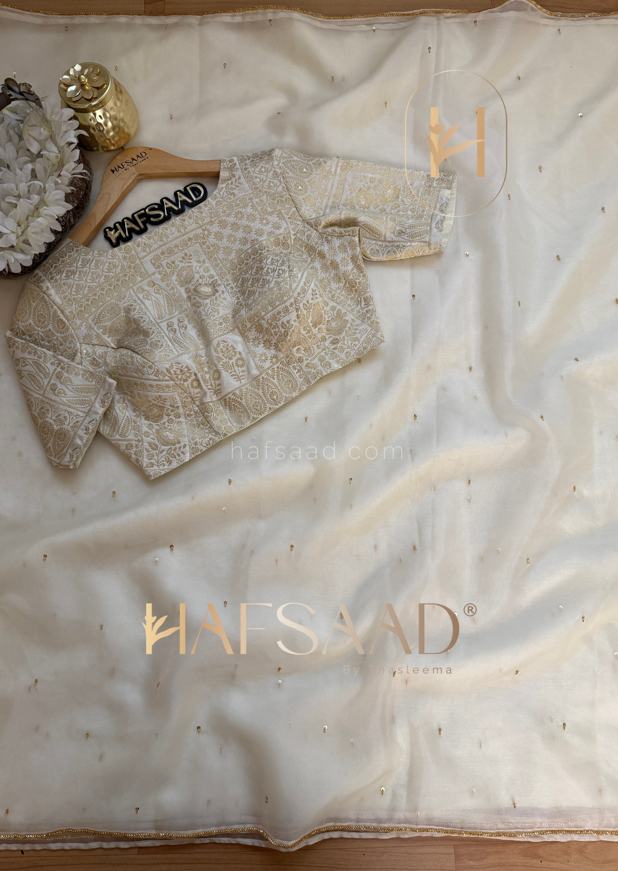 Kiara - Pure organza handwork saree (Half white)