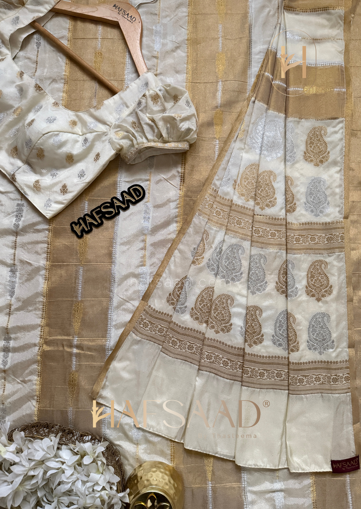 Manasa - Soft silk saree (Half white)